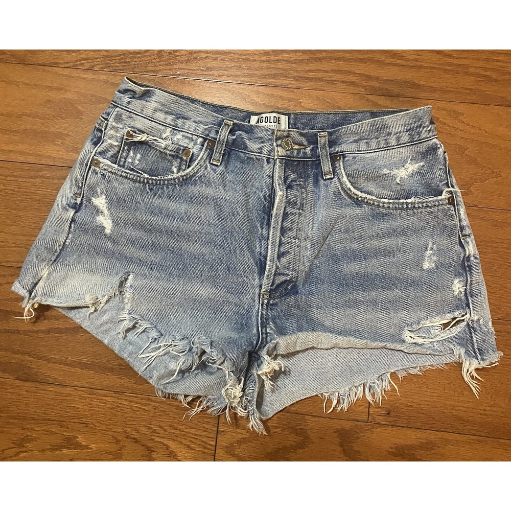 AGOLDE Denim Jorts Jean Shorts Womens Sz 28 Cut Off Distressed Button Fly